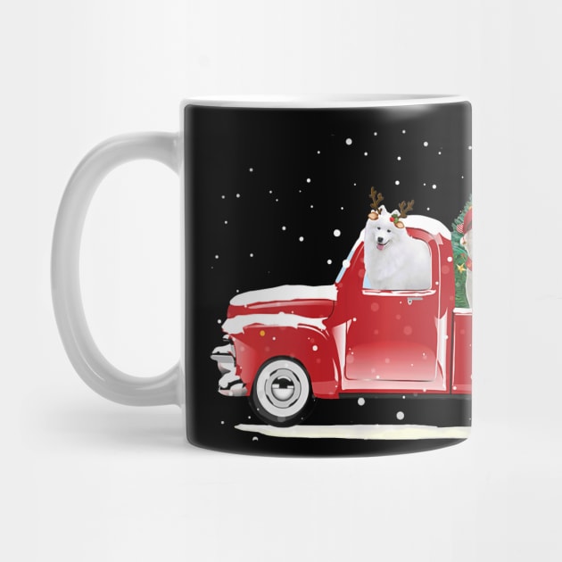 Womens Samoyed Christmas Red Truck Pick Up Tree by MonataHedd